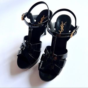 Yves Saint Laurent TRIBUTE PLATFORM SANDALS in Patent Leather | size 37 | Black